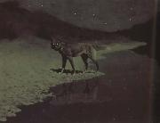 Frederic Remington Moonlight,Wolf (mk43) oil on canvas